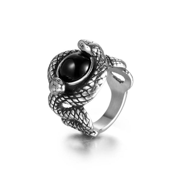 Snake Rings Set with Black Stones and Rubies by Demonmirror