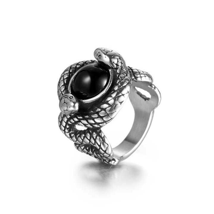 Snake Rings Set with Black Stones and Rubies by Demonmirror