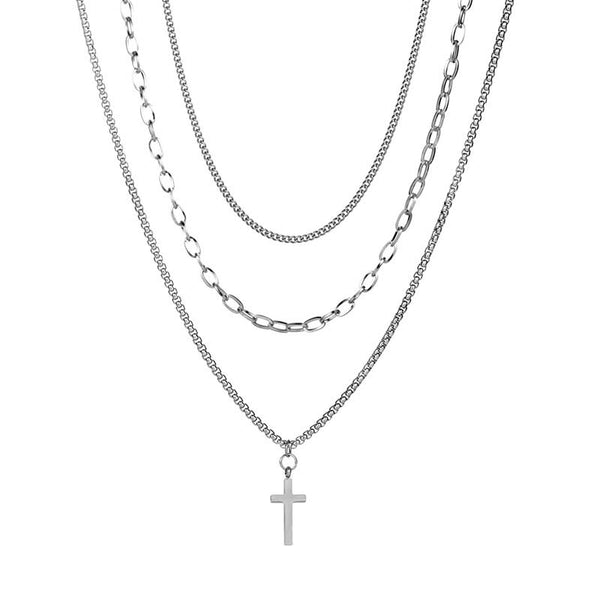 triple chain necklace stainless cross necklace
