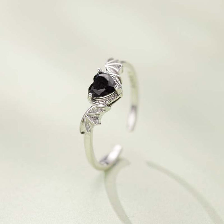 Women's Sterling Silver Gothic-Style Ring with Heart-Shaped Black Gemstone-5