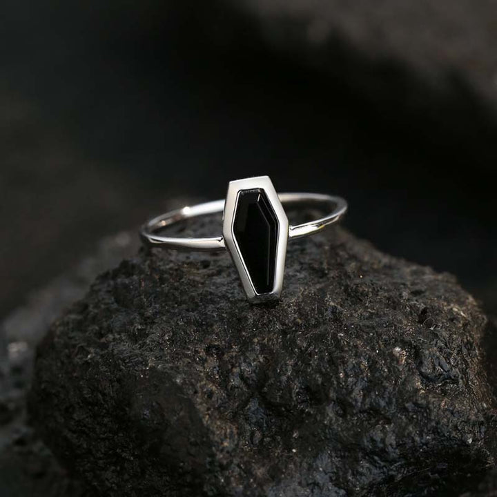 Black Coffin Ring - Sterling Silver Gothic Women's Ring by Demonmirror-3