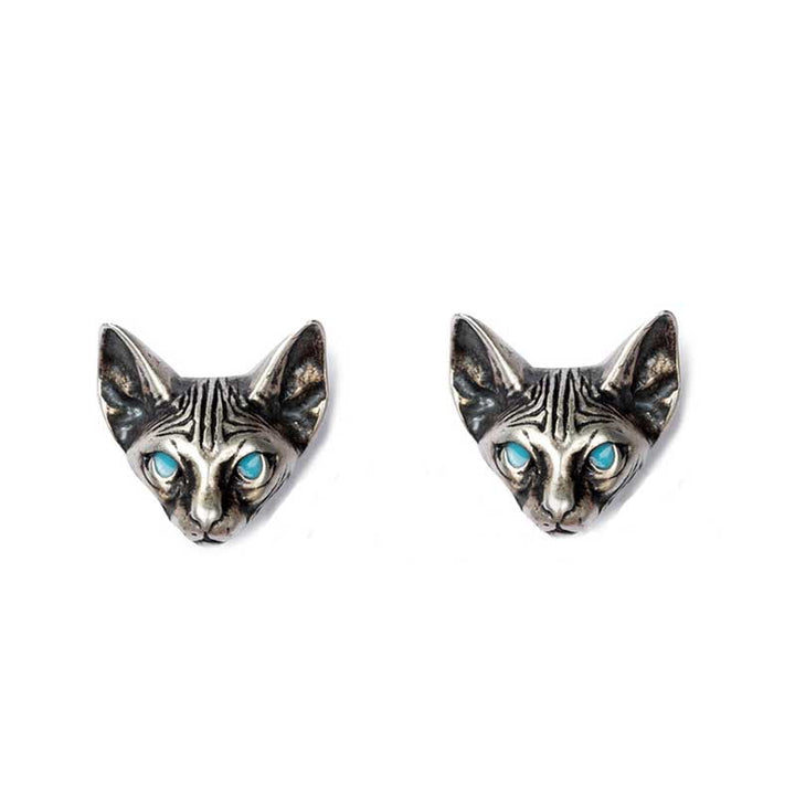 Cat Earrings - 925 Silver Gothic Earrings by Demonmirror-2