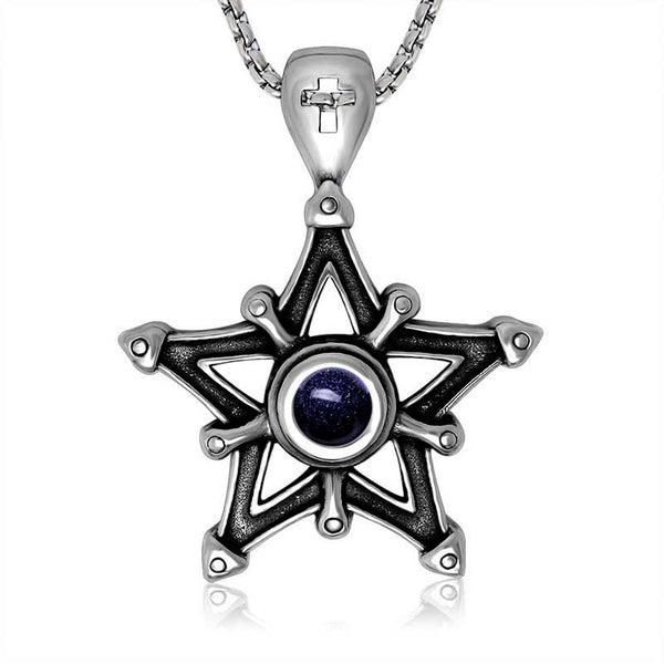 Black Star Sapphire Necklace in Gothic Stainless Steel by Demonmirror