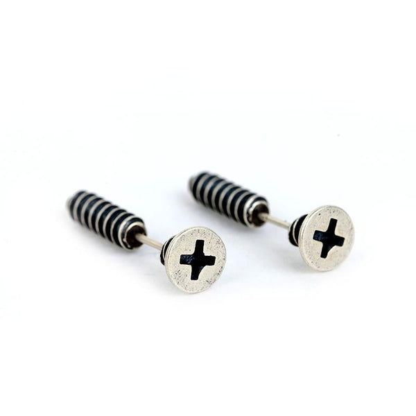 Screw Back Earrings | Punk Sterling Silver Studs by Demonmirror