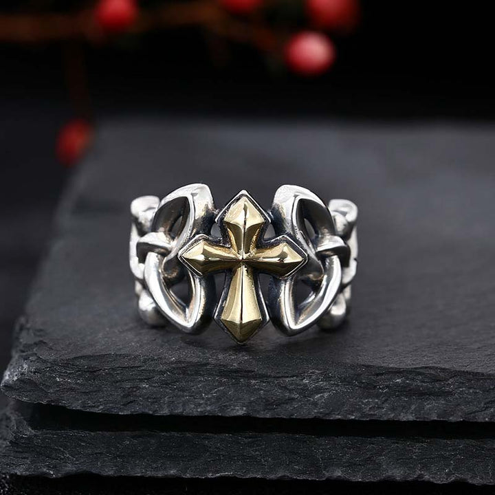gold cross ring men's sterling silver rings-3