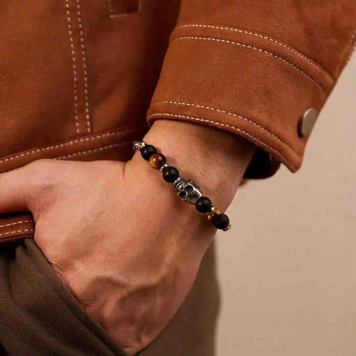 Tiger Eye Bracelet | Men's Stainless Steel Skull by Demonmirror-3