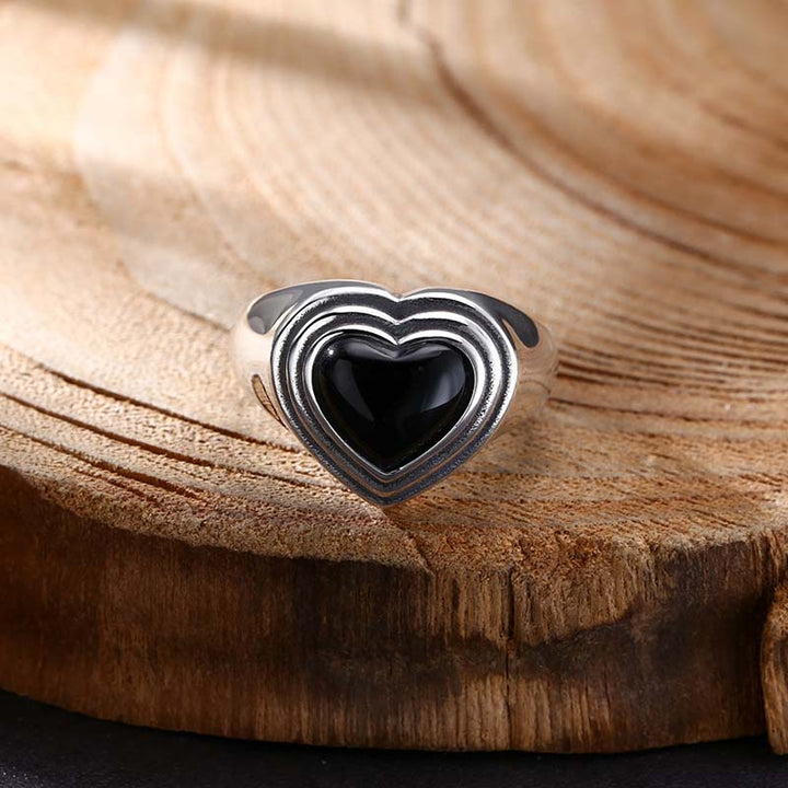DemonMirror heart agate silver ring romantic style-5