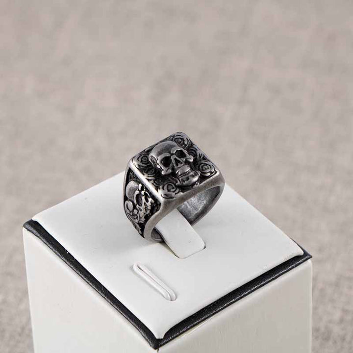 Vintage Rings | Engraved Rose Skull Ring by Demonmirror-5