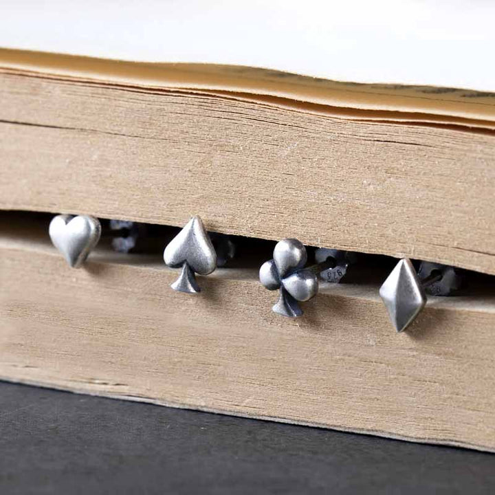 Flat Back Stud Earrings | Poker Symbol Silver Earrings by Demonmirror-2