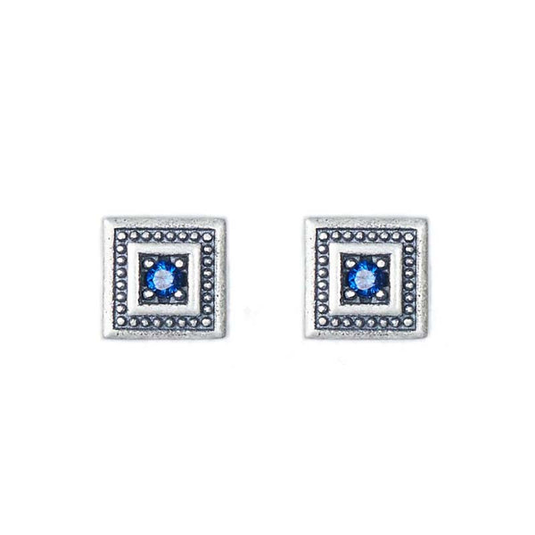 Square Earrings | 925 Silver with Blue Stones by Demonmirror