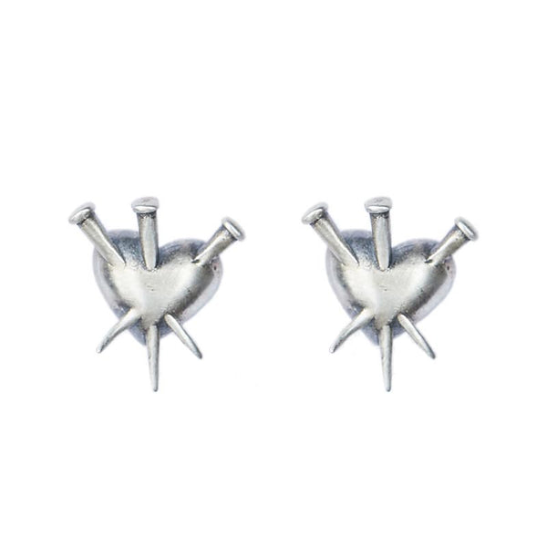 Punk Earrings | Sterling Silver Heart Earrings by Demonmirror