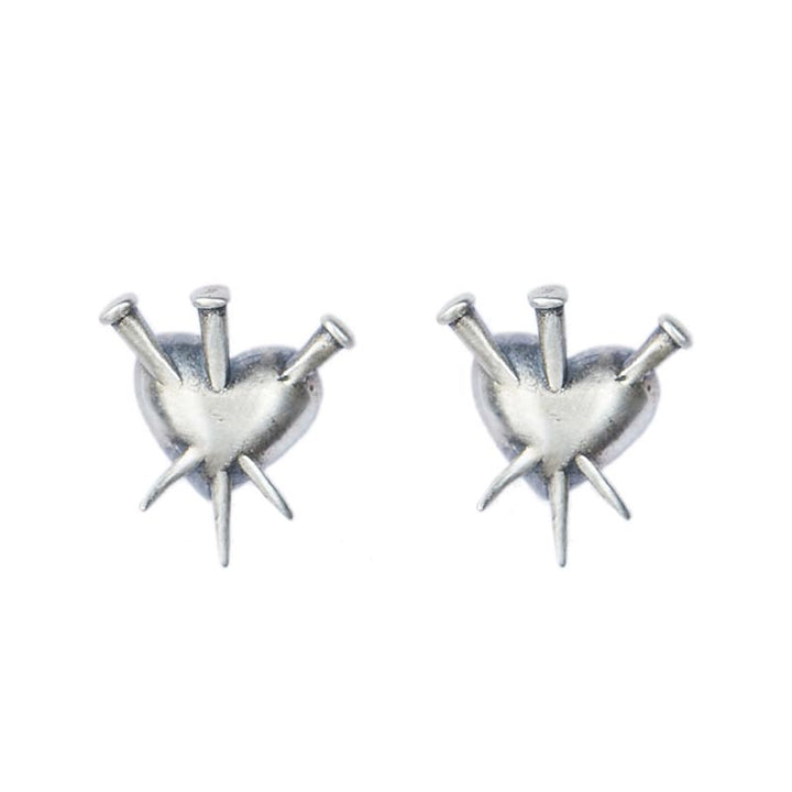Punk Earrings | Sterling Silver Heart Earrings by Demonmirror
