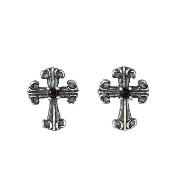Cross Earrings | Silver Earrings with Black Stone by Demonmirror
