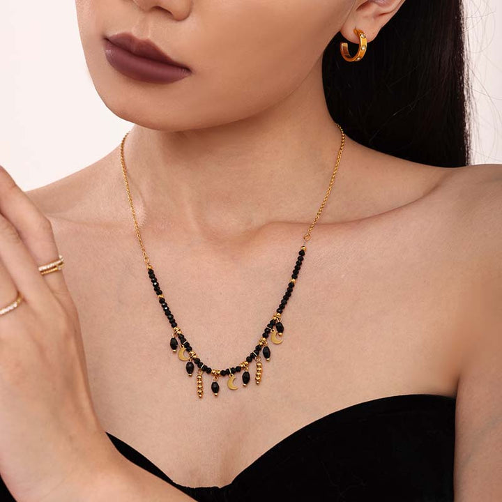 Black Crystal Necklace in Gold for Women by Demonmirror-2