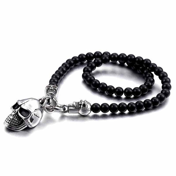 Skull Pendant with Black Bead Necklace by Demonmirror