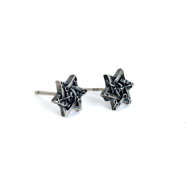 Small Stud Earrings | Gothic Silver Hexagram Studs by Demonmirror
