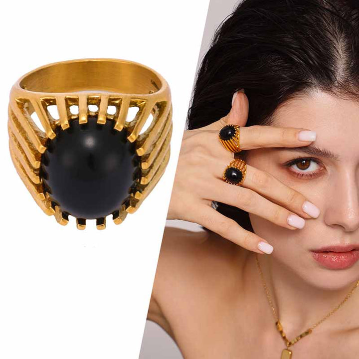 Black Onyx Rings for Women | Stainless Steel Gothic Style by Demonmirror-2