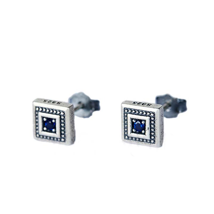 Square Earrings | 925 Silver with Blue Stones by Demonmirror-2