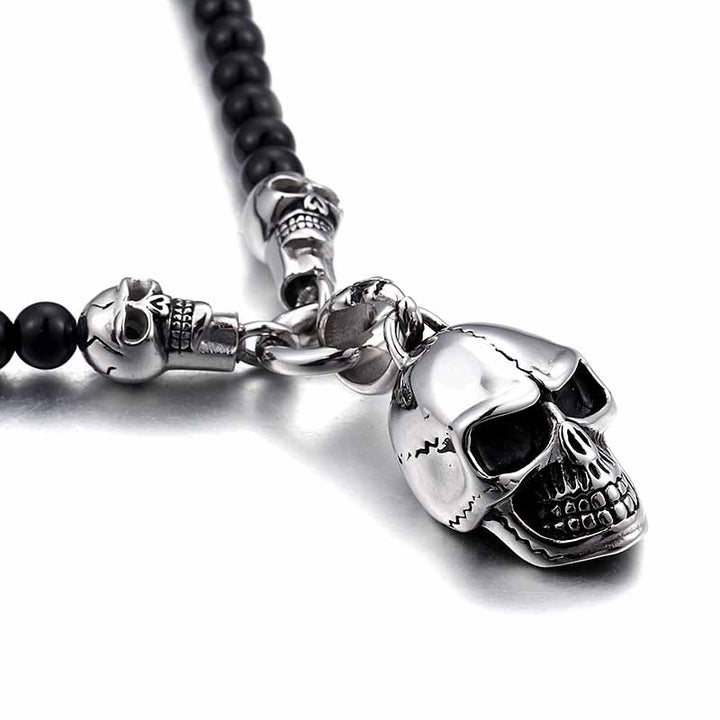 Skull Pendant with Black Bead Necklace by Demonmirror-4