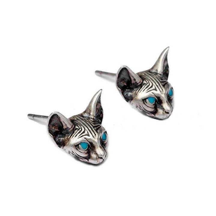 Cat Earrings - 925 Silver Gothic Earrings by Demonmirror-8