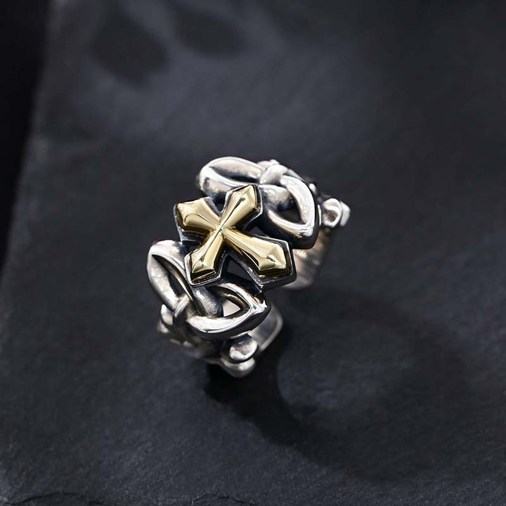 gold cross ring men's sterling silver rings-2