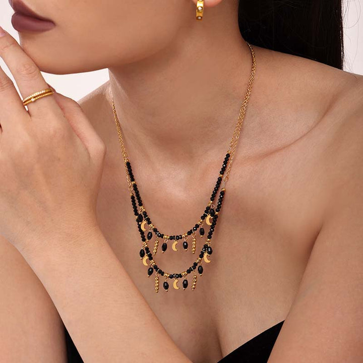 Black Crystal Necklace in Gold for Women by Demonmirror-4