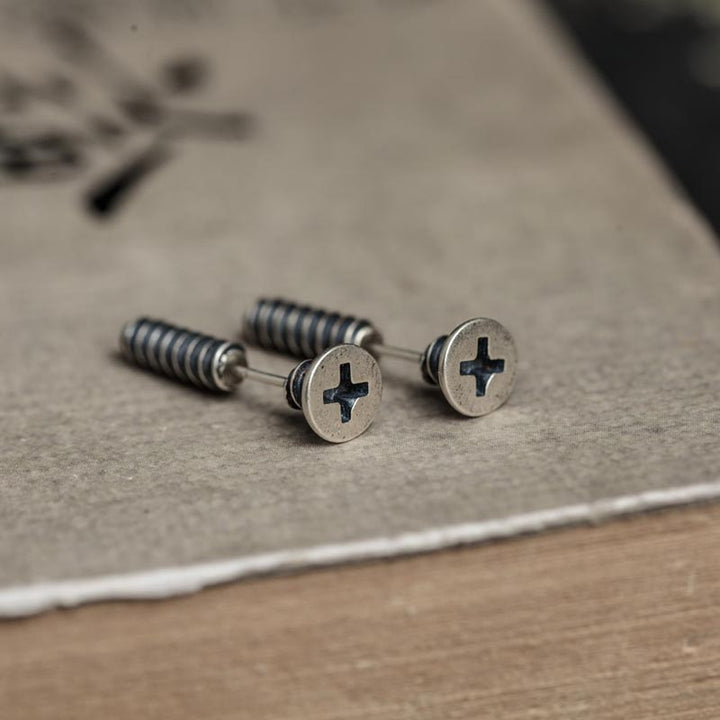 Screw Back Earrings | Punk Sterling Silver Studs by Demonmirror-2
