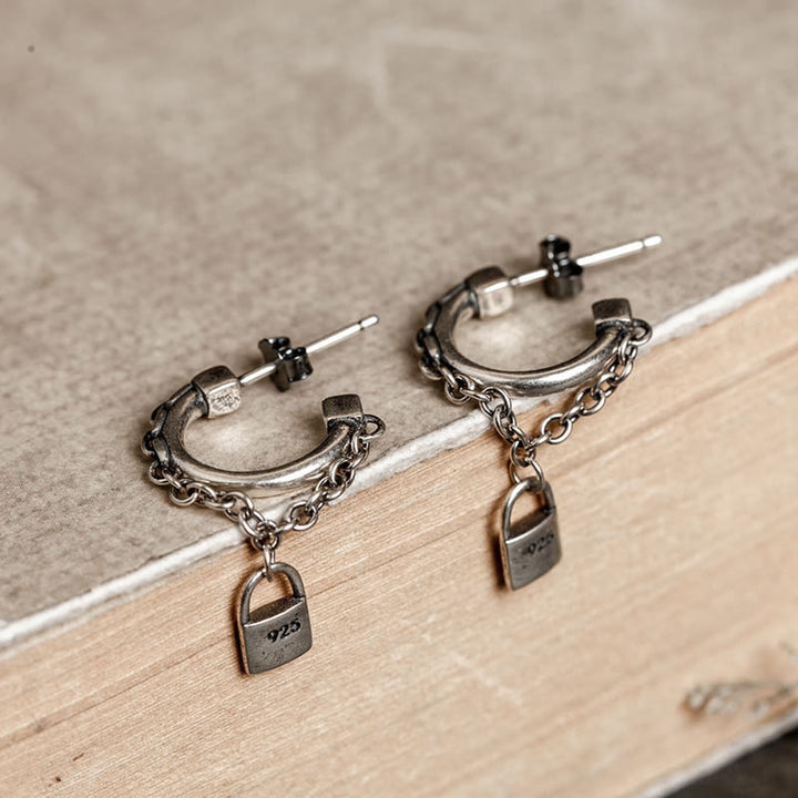mens punk earrings with edgy lock design-2