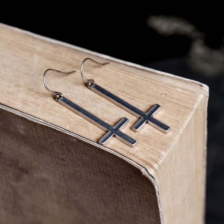 Large cross earrings vintage sterling silver gothic jewelry-3