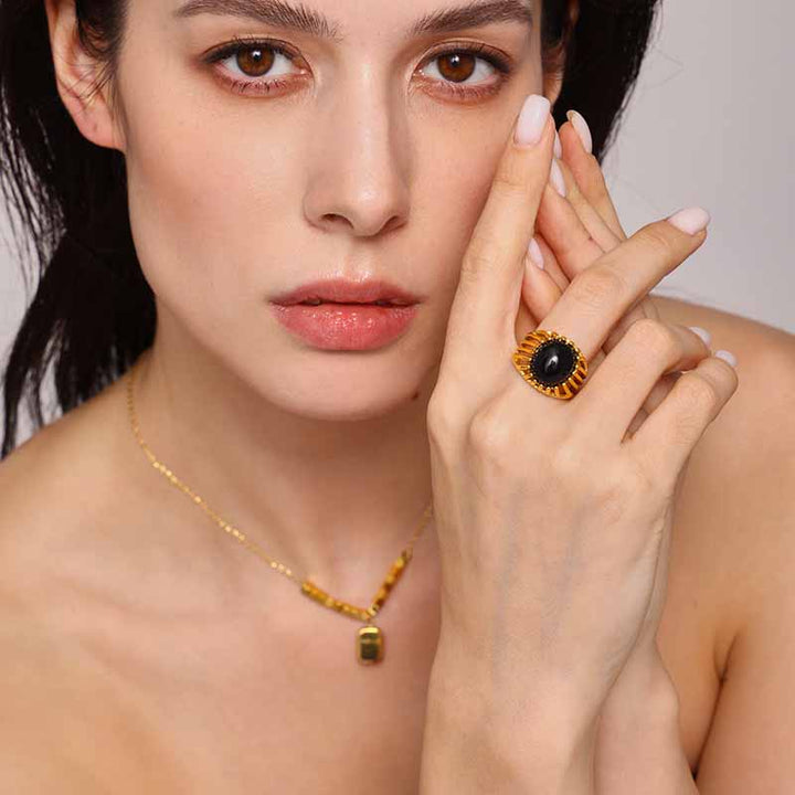 Black Onyx Rings for Women | Stainless Steel Gothic Style by Demonmirror-3