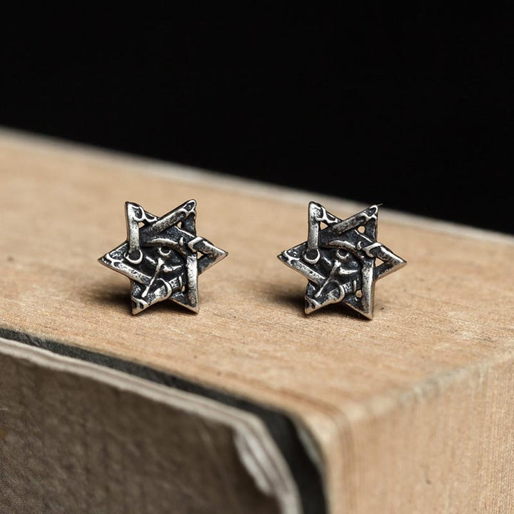 Small Stud Earrings | Gothic Silver Hexagram Studs by Demonmirror-2