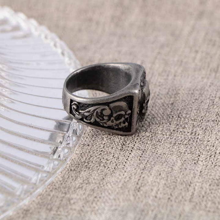 Vintage Rings | Engraved Rose Skull Ring by Demonmirror-6