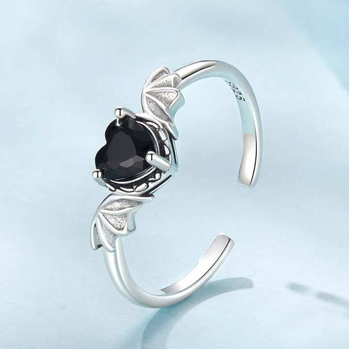 Women's Sterling Silver Gothic-Style Ring with Heart-Shaped Black Gemstone-6