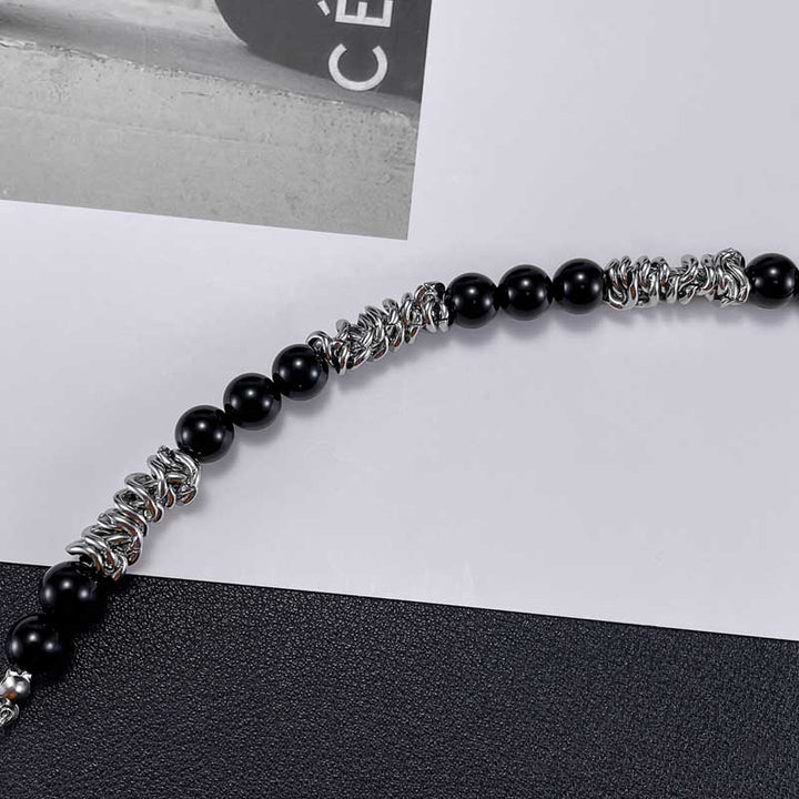 Black Onyx Bracelet | Stainless Steel Chain & Beads by Demonmirror-4