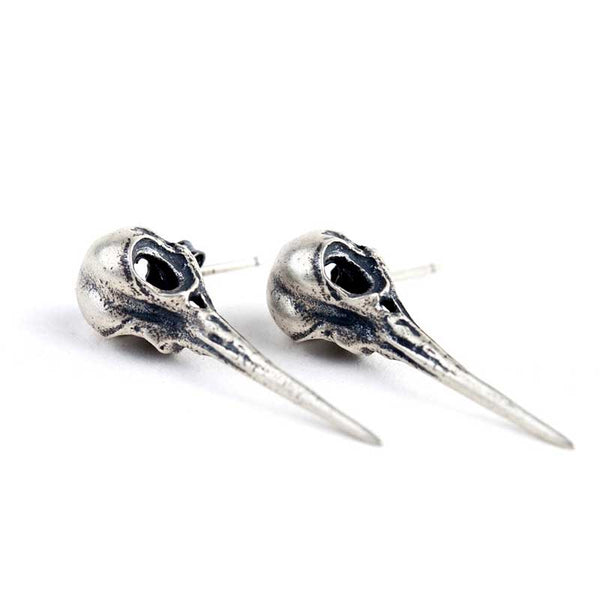 Bird Skull Earrings | Punk 925 Silver Studs by Demonmirror