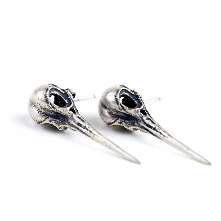 Bird Skull Earrings | Punk 925 Silver Studs by Demonmirror