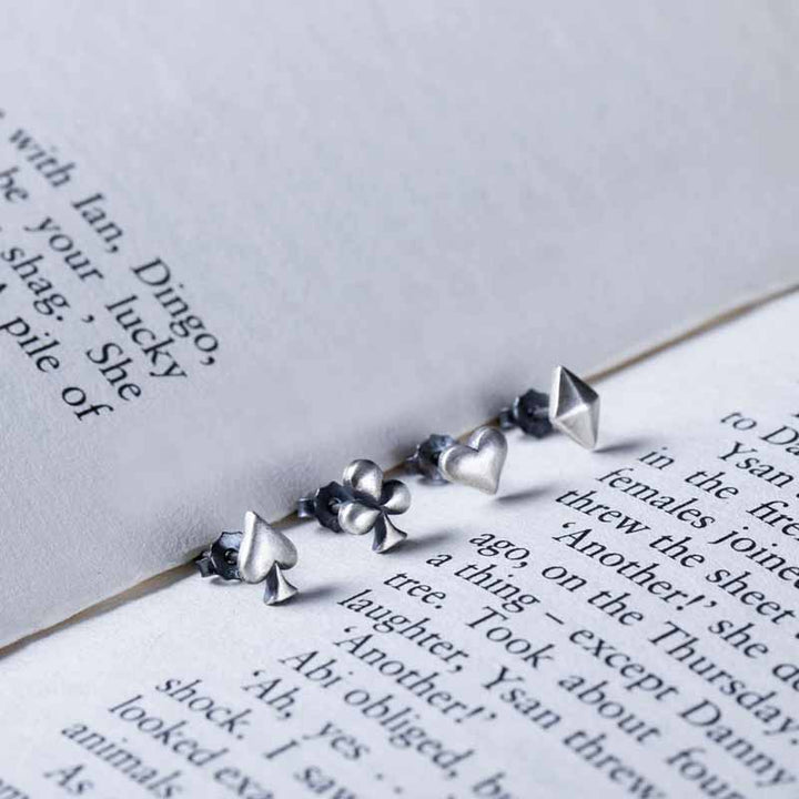 Flat Back Stud Earrings | Poker Symbol Silver Earrings by Demonmirror-4