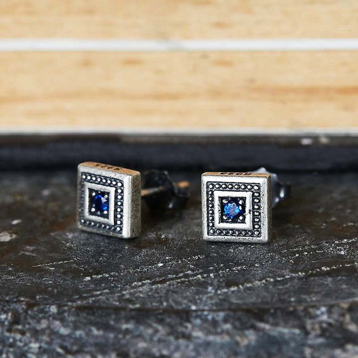 Square Earrings | 925 Silver with Blue Stones by Demonmirror-3