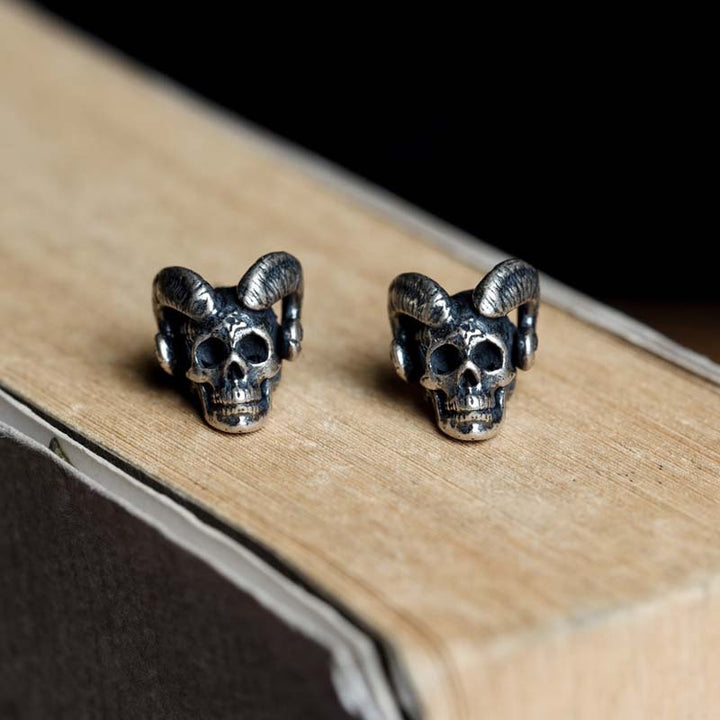 Gothic Demon Satan earrings styled as bold silver jewelry-2