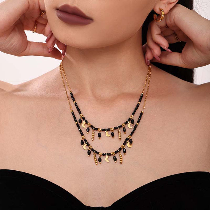 Black Crystal Necklace in Gold for Women by Demonmirror-3