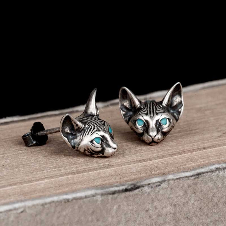 Cat Earrings - 925 Silver Gothic Earrings by Demonmirror-9