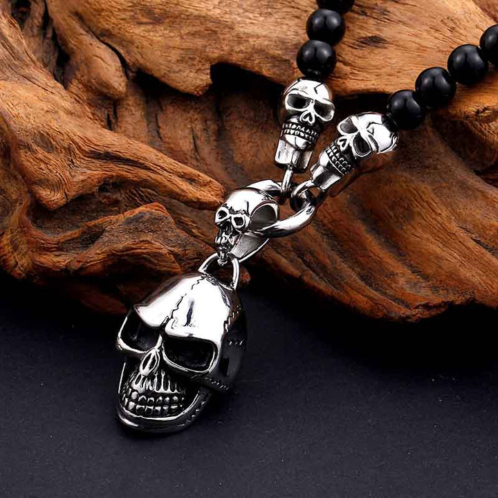 Skull Pendant with Black Bead Necklace by Demonmirror-3