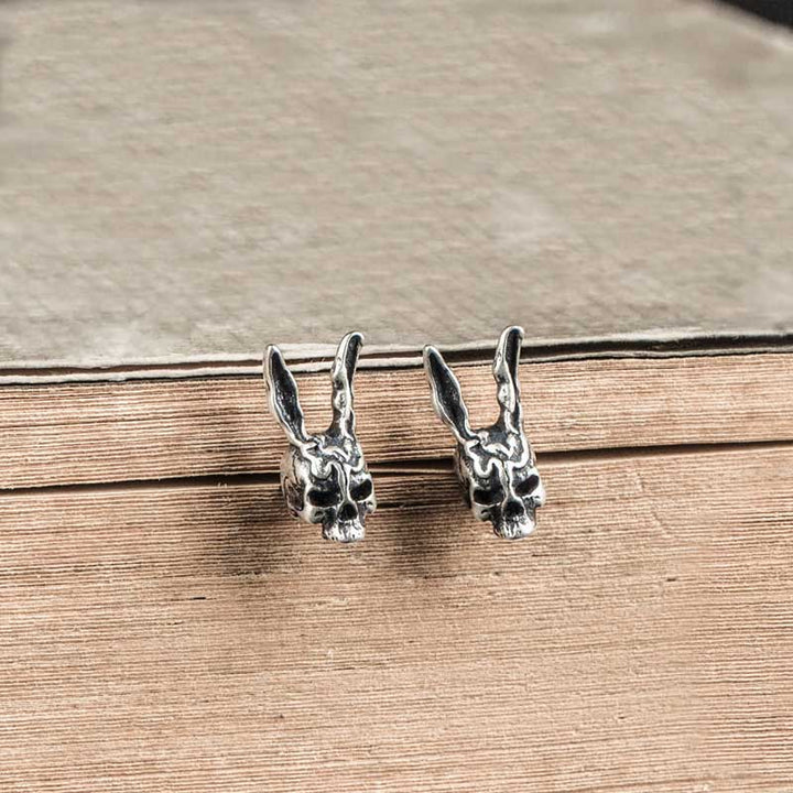 Close-up of silver bunny rabbit stud earrings for ladies-2