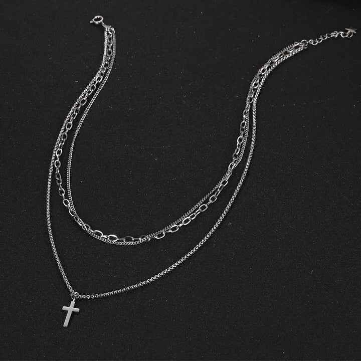 triple chain necklace stainless cross necklace-3