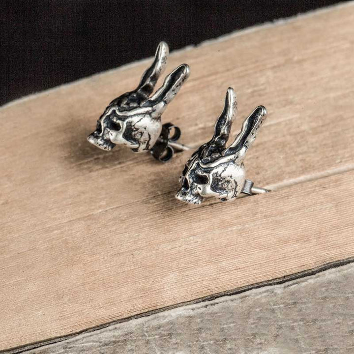 Close-up of silver bunny rabbit stud earrings for ladies-3