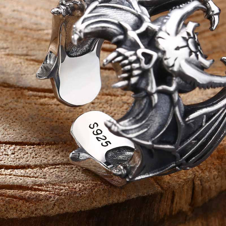 DemonMirror Men's Skull Sterling Silver Ring Jewelry-5