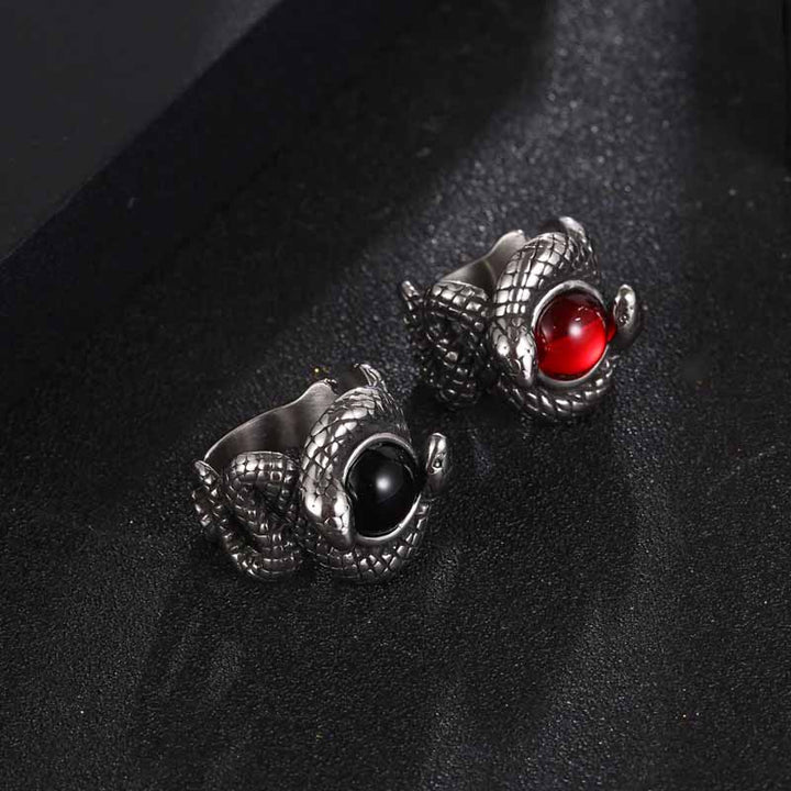 Snake Rings Set with Black Stones and Rubies by Demonmirror-5
