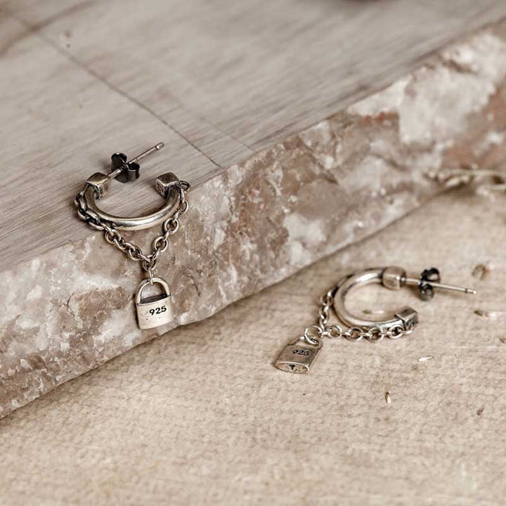 mens punk earrings with edgy lock design-3