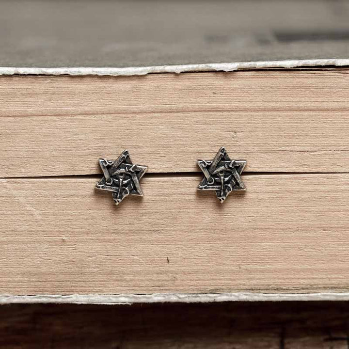 Small Stud Earrings | Gothic Silver Hexagram Studs by Demonmirror-3