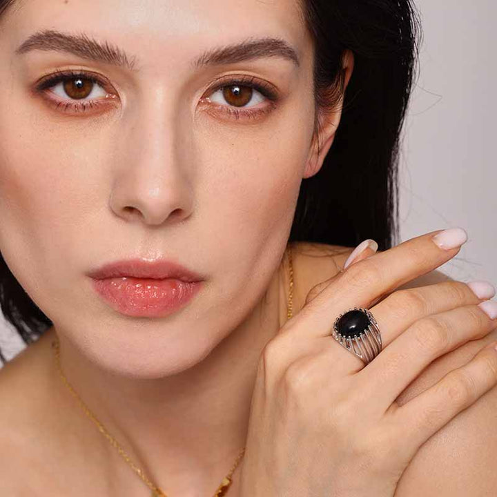 Black Onyx Rings for Women | Stainless Steel Gothic Style by Demonmirror-4